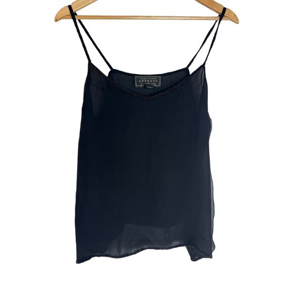 Women's Vintage Express International Silk Beaded Camisole  Goth Punk Top L - Picture 6 of 9